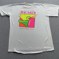 Bacardi Rum Vintage T-Shirt Beach Neon Single Stitch White 80s 90s 2 Sided 3XL