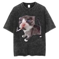 Funny Screaming Cat Graphic T Shirt Unisex Washed Cotton Vintage AAAAAAAA Meme Print Tee Harajuku Summer Top Streetwear S