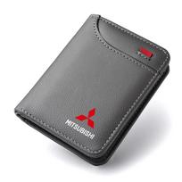 PU Leather Car Wallet Card Holder for Mitsubishi Outlander Lancer ASX Mini Credit Card Case Portable Auto Accessories pilka