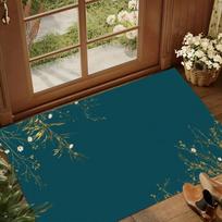 Teal Gold Botanical Area Rug for Living Room Bedroom Elegant Minimalist Modern Home Decor Soft Non Slip Washable Floor Mat 40x60cm