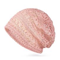 Breathable Hollowed Out Summer Beret Cap Casual Fashion Skullies Hat Sun Visor Flowers Knitted Hat Women rožinė
