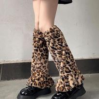 Cosplay Soft Plush Leg Warmers Leopard Print Baggy Fit Stockings Ruffled Design Foot Cover Boot Socks Women Y2K Girls One Size kava