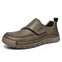 Men's Cross-Stitch Leather Slip-On Casual Shoes for Autumn/Winter - Low-Top, Large Size Dad Style 46