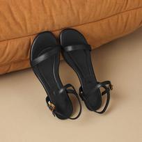 Krazing Pot Cow Skin Thin Low Heels Concise Style Summer Size 42 Basic Clothing Women Sandals 34 juoda
