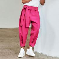 Spring Men Belt Baggy Pants Casual Streetwear Premium Quality Solid Color Oversized Joggers Fashion Harem Pants 2026 New S-3XL M rožinė