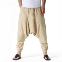 Men Cotton and Linen Pants Harem Pants Baggy Casual Oversize Loose Joggers Wide Leg Pants Yoga Drop Crotch Trousers M chaki