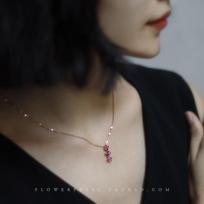 S925 Sterling Silver Gold-Plated Ruby Heart Necklace - Versatile French High-End Collarbone Chain for Women Adjustable Chain (Total Length 45cm) rožinio aukso spalvos