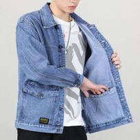 Fall High-end Denim Jacket Men's Baggy Multi-pocket Trend Matching Handsome Top Large Size Lapel Casual Jacket M mėlyna