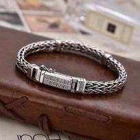 Men's Viking Bracelet Silver Plated Chain Cuff Bangle Vintage Norse Punk Hip Hop Wristband Jewelry Gift for Men 18CM sidabras