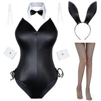 Moterų triušio kostiumas Mergaitės kostiumas Senpai Cosplay Anime vaidmens kostiumas Vienos dalies maudymosi kostiumas Kojinių rinkinys M (40-55kg) juoda