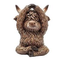 Yoga Highland Cow Figurine, Meditating Highland Cow Statue, Resin Zen Yoga Pose Scottish Cattle Ornament for Meditation Home Office Decoration A