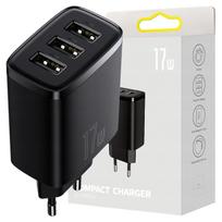 Ładowarka Sieciowa Baseus Compact Quick Charger, 3X Usb, 17W (Czarna)