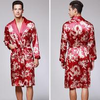 Vyriškas Simulation Silk Print Plus Size Pižama apatinis chalatas Chalatas chalatas L vyno raudonos spalvos