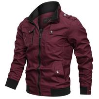 Men's Autumn Multi-pocket Casual Work Jacket L vyno raudonos spalvos