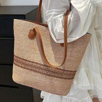 Large Capacity Woven Bag Women'S Fashion Commuter Tote Bag Foreign Versatile Shoulder Handbag chaki