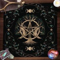 Gyvybės medis Tarot kortos staltiesė Mėnulio fazės Augalai Stalo servetėlė Tarot ragana Wicca Altoriaus servetėlė Būrimo servetėlė Kortų padėkliukas 50x50cm 19x19inch