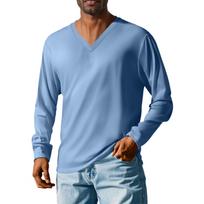 Men'S V-Neck Loose Casual Long Sleeved Shirt Fashionable Top L