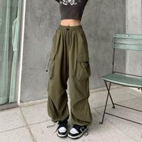 Y2K Parašiutinės Juodos Kelnės Moterims Hipių Gatvės Drabužiai Didelės Kišenės Kargo Kelnės Harajuku Plačios Klešnės Platūs Sportiniai Šortai 3XL armijos žalia spalva