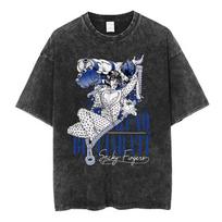 Japanese anime JoJos Bizarre Adventure  summer New Unisexs Washed Tshirt retro pattern  Cotton Fashion Streetwear shirt L