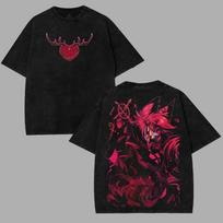Hazbins Hotels Alastor Vox Devil Graphic Print Retro Washed Tshirt Streetwear Hip Hop Vintage Unisex Women Cotton Oversized Tee M