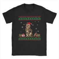 Funny Cat Lovers Cute Cat Santa Hat Ugly Christmas Mens Women T Shirt Short Sleeve Round Collar TShirts Pure Cotton Clothes L