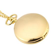 Classical Quartz Analog Smooth Pocket Watch Necklace Pendant with Chain Gold