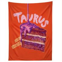 TAURUS BIRTHDAY CAKE IN BURNT ORANGE tapestry 75x100 juoda