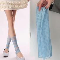 Fashion Ultra-thin Polka Dot Sock Soft Breathable Women Silk Sheer Stacked Socks Skin-friendly Ruffle Foot Cover Sock Summer 35-39 mėlyna