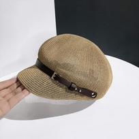 New Breathable Women's Beret Thin Hollow Mesh Octagonal Hat Knitted Sunshade Hat Sun Protection chaki
