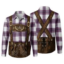 Men's Oktoberfest 3D Print Loose Fit Long Sleeve Shirt with Turn-Down Collar Casual Vintage Style Breathable Shirt for Outdoor Party and Commuting M oranžinė