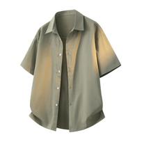 Men's Light Blue Loose Fit Short Sleeve Casual Button Down Shirt For Summer L žalia