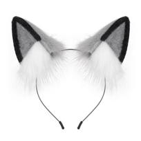 Handmade Plush Cat and Fox Ears Cosplay Headdress for Festivals and Role-Playing pilka spalva/balta