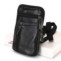 Genuine Leather Crossbody Fanny Pack - Passport Holder & Phone Bag juoda