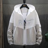 Hooded Jackets for Men Sun Protection Clothing Fishing Hunting Clothes Quick Dry Skin Male Windbreaker Size 4XL M pilka spalva