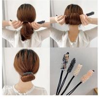 Bun Hairstyle Daily Hair Tie Pony Guest Fixed Women's Wire Hairband 1 Red + 1 Random