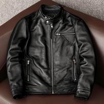 Originalus minkštos karvės odos vyriškas striukė Slim Fit su stovinčia apykakle Biker paltas M