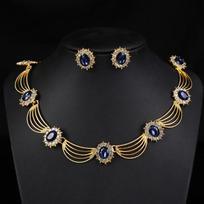 Luxurious Retro Gemstone Necklace & Earring Set for Bridal Wedding or Banquet
