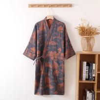 Spausdintas chalatas vyrams Medvilninis kimono vyrams Vonios chalatas pavasariui ir vasarai Rudeniui Medvilninis ilgas stilius Vyriškas kimono chalatas M mėlyna