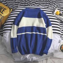 Sweater Men's Round Neck New Hong Kong Style Striped Loose Korean Casual Knitted Sweater Bat Sleeve Pullover M mėlyna