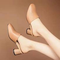 Fashion Baotou Half Slippers Woman 2024 Summer Spring Outer Wear Fashion Solid Color Square Toe Thick High-heeled Women's Shoes Outside 35 abrikosas
