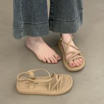 Roman sandals women's 2025 new summer wear with skirt casual Internet celebrity fairy style versatile flat beach 35 chaki