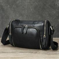 ew horizontal cylindrical men's bag large capacity fashionable retro shoulder oblique span bag genuine leather men's bag