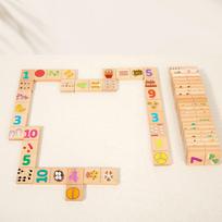 Kids Montessori Domino Matching Memory Chess Shape Number Double-sided Blocks Toy Wooden Counting Mathematics Number Puzzle Set