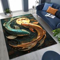 Luxurious Lucky Koi Fish Yin Yang Carp Cartoon Rug for Bedroom Living Room Sofa Home Doormat Decor,Large Kids Non-slip Floor Mat 40x60cm( 15x23in )