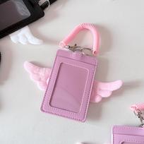 PU Leather Kpop Photocard Holder 2 Card Slot Photo Display Credit ID Card Protective Case Angel Wings Keychain Card Bag rožinė