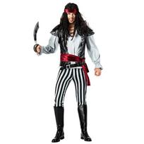 Stylish And Trendy Adult Men's Pirate Outfit With Black And White Stripes Ideal For Themed Events