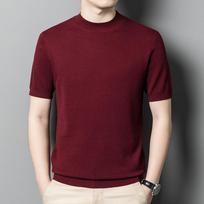 Men's Semi-turtleneck Short-sleeved Sweater Solid Color Casual Knitwear Trend Middle-aged Thin Woolen Pullover Base 165/M