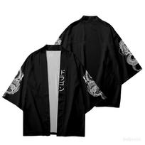 Rankovės Dragon Print Black Kimono Laisvi japoniški gatvės drabužiai Moteriški kardiganai Vyriški Harajuku Haori Cosplay Top marškinėliai M juoda