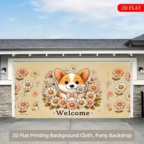 2D Outdoor Welcome Banner with Corgi and Flowers for Home Decor 47.2x31.5inch/120*80cm