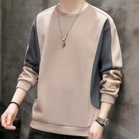 Sweater Men's Spring and Autumn Stitching Long-sleeved Loose Large Size Round Neck Bottoming Shirt Men's Pullover L chaki